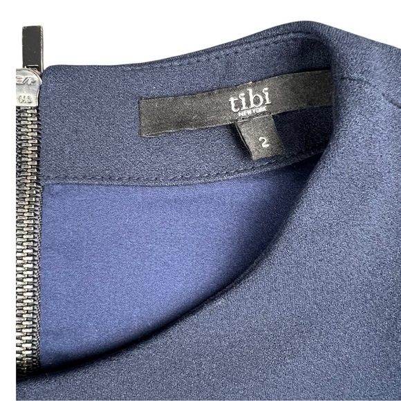 Tibi Tie Sleeve Structured Crepe Navy Shift Dress In Size 2 - Picture 4 of 11
